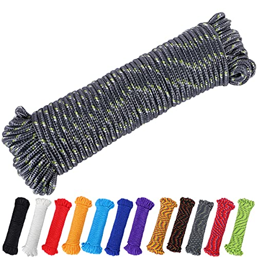 90 ft 1/4 inch (7mm) Polyester Rope (Nylon - Like Durability) Poly Flag Pole Clothes Line Camping Utility Good for Tie Pull Swing Climb Knot (Gray (Green&White)) - color: Gray (Green&white), size: 1/4" x 90'