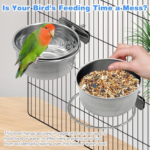 Tfwadmx Bird Feeding Dish Cups Parrot Food Bowl Clamp Holder Coop Cup, 2PCS Bird Cage Water Bowl for Parakeet African Greys Conure Cockatiels Lovebird Budgie Chinchilla