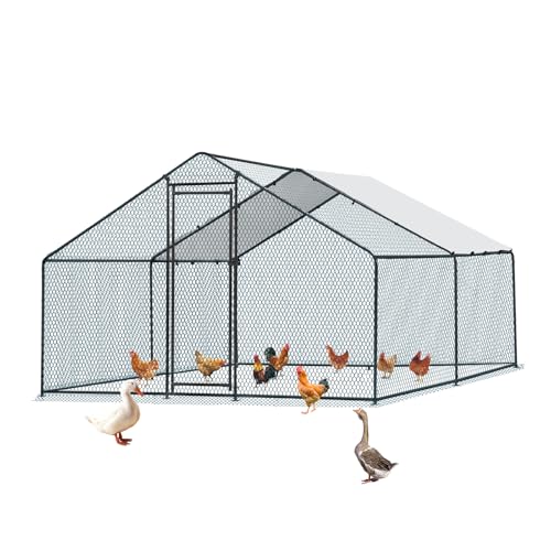 VINGLI Large Metal Chicken Coop, 13.1x9.8x6.5 ft Poultry Cage for Chicken Run, Walk-in Chicken Pen with Waterproof & Anti-UV Cover for Yard Outdoor (Black-Spire Roof) - color: Black-Spire Roof, size: 13.1*9.8*6.5 ft