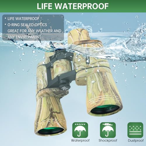 20x50 High Powered Binoculars for Adults, Waterproof Binoculars with Low Light Vision for Bird Watching Hunting Camping Travel Cruise Hiking Sports Stargazing, Birthday Gifts for Men - color: Yellow Camouflage