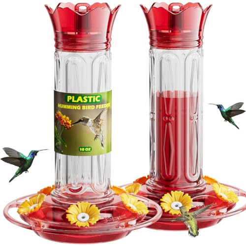 Birdream Hummingbird Feeders for Outdoors, 2 Pack-20oz Plastic Hummingbird Feeder with 5 Bee Guard Feeding Ports & Cleaning Brush, Leak Proof, Built-in Ant Moat, Red - color: Red, size: 2 Pack