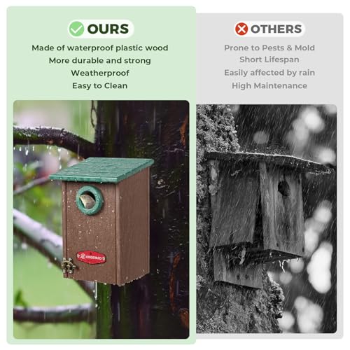 Kingsyard Recycled Plastic Bird House for Outdoors - Weatherproof Wren Bird Nesting with Predator Guard & Air Vents, Green - color: Green