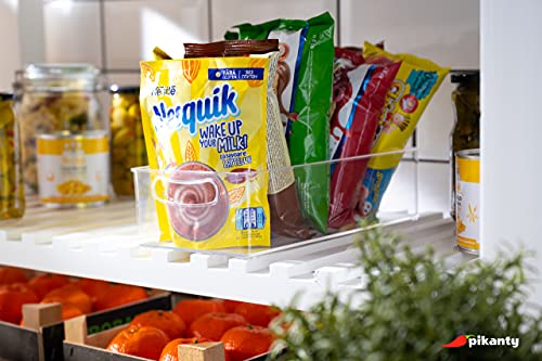 Pikanty Clear Refrigerator Organizer Bin with Handles — 11 Inch Compact Stackable Fridge and Pantry Storage Container for Snacks, Yogurt, Condiments, Dishwasher Safe, Made in USA - style: Organizer Bin Medium