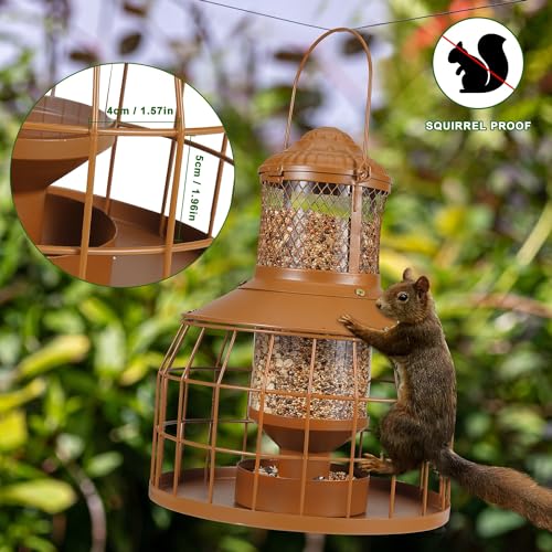 Squirrel Proof Bird Feeders, Metal Wild Bird Feeders for Outdoors Hanging, 3.5LB Heavy Duty Caged Squirrel Proof Bird Feeders, Chew-Proof, Weather Resistant, Patio Backyard Garden Decor