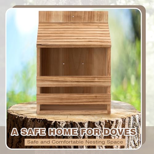 Briwooody Wooden Open Mourning Dove Nesting Box for Outside Dove Bird House 14 H x 10 W x 6 L Inches Bird Nesting and Roosting Platform Hanging Birdhouse Garden Decoration (Flat Roof, Brown) - style: Flat Roof
