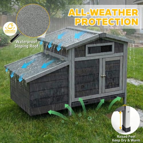 Gray Wooden Outdoor Chicken Coop with Asphalt Roof, Pull-Out Tray, Nesting Box and Latch-Secured Double Doors
