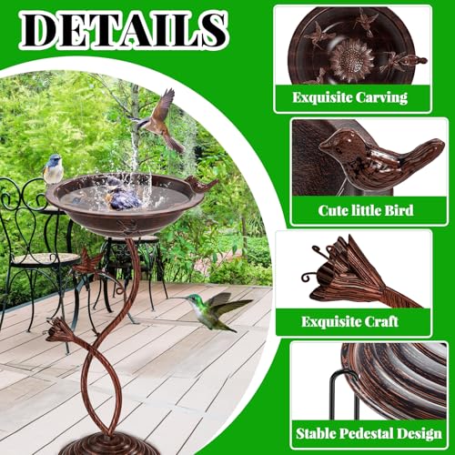 Bird Bath Garden for Outside, Vintage Metal Birdbaths Bowl with Roman Pedestal for Outdoors, Standing Bird Bath Bowl Birdfeeder for Yard Lawn Decor (Vintage Copper - Hummingbird) - color: Vintage Copper - Hummingbird