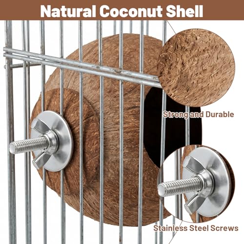 2 Pcs Natural Coconut Shell Bird Nest House Bed Breeding Nesting Anti-Pecking Bite Parakeet Hide Breeding Hut Bird Cage Accessories for Hamster Birds Parrot Budgie Lovebird Canary Finch