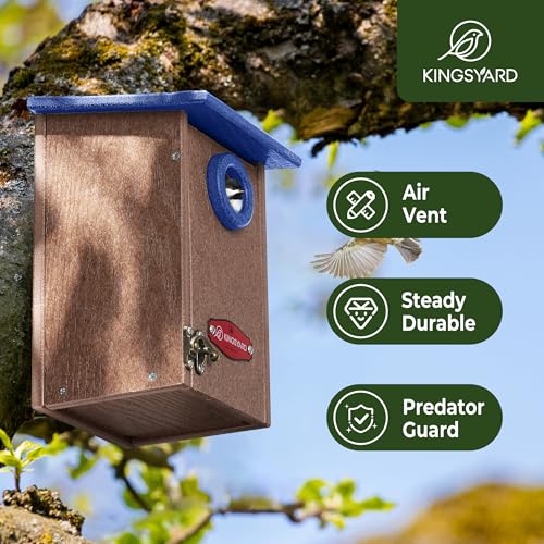 Kingsyard Recycled Plastic Bird House for Outdoors - Weatherproof Wren Bird Nesting with Predator Guard & Air Vents, Blue - color: Blue