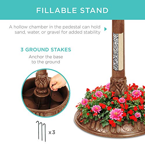 Best Choice Products Solar Outdoor Bird Bath Vintage Resin Pedestal Fountain Decoration for Yard, Garden w/Planter Base, Feeder, Decorative Bird Cage, Fillable Stand - Bronze - color: Bronze