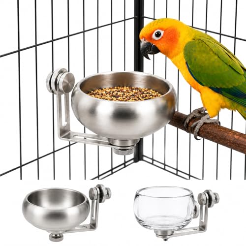 Magnetic Stainless Steel Bird Food Bowl for Cage, No Drill Removable Metal Feeder Cup for Parrots, Cockatiels, Conures, Budgies and Lovebirds, 150ml,4246-1 - color: Silver