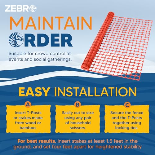 ZEBRO 4' x 100' Orange Plastic Garden Fence Roll – Light Duty Mesh Fencing for Temporary Fence, Snow, Garden Netting, Animal Barrier, Agricultural Fencing & Lawn Protection - color: Orange, size: Light-Duty 4' x 100'