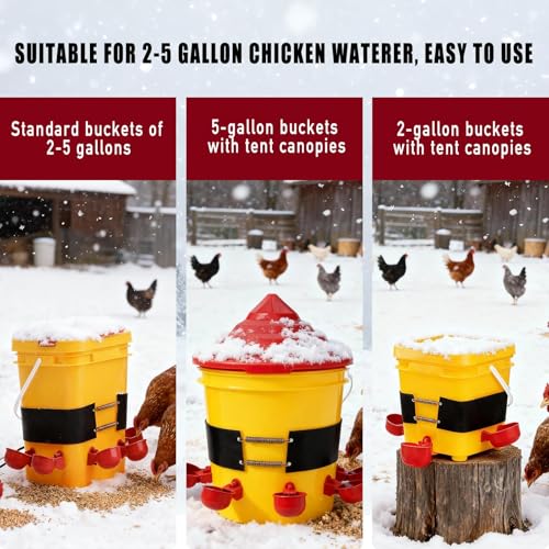 1 PCS Chicken Water Heater for Winter, 40W Safe Thermo Bucket Belt Heated Strapr Fits Most 2-5 Gallon Chicken Waterer, Energy Efficient Freeze Protection for Poultry Livestock+1 Bag