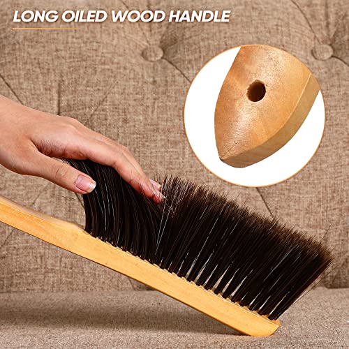 Patelai 2 Pcs Wooden Bench Brushes Fireplace Brush, Gray, Brown | Hand Broom, Natural Fiber Long Wood Handle Bench, Soft Bristles Dust Brush for Hearth Tidy Car Home Workshop Woodworking - color: Gray, Brown