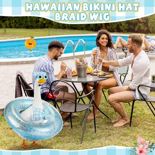 Bikini Porch Goose Outfits with Sunglasses and Swimming Tube for 23" Summer Goose Costume Garden Patio Statue Decor(Blue Plaid) - style: Blue Plaid