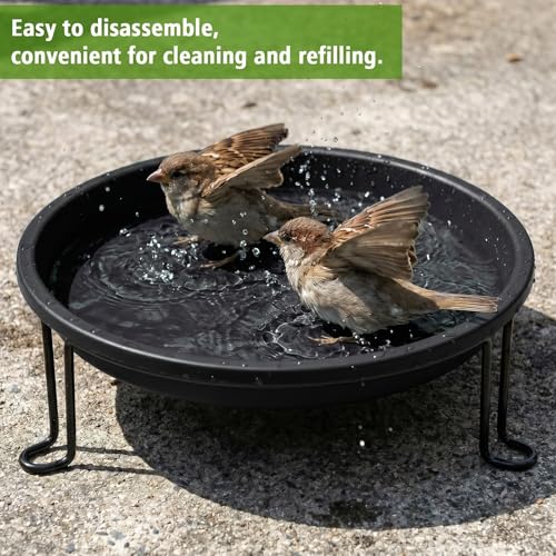 14.37'' Ground Bird Bath for Outside Large Bird Bath Bowl for Patio Garden or Deck Floor Standing Black Steel Wire Stand with Dish Outdoor Feeder Water(Black) - color: Black
