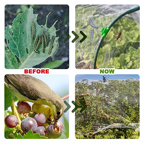 Garden Netting Kit 10×30 FT Ultra Fine Mesh Plant Protection Cover | with 6 Sets Garden Hoops & 36 Clips for Raised Beds, Physical Pest Barrier Netting for Vegetable Gardens & Row Covers