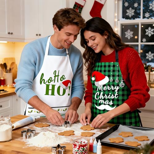 4Pcs Christmas Aprons Set - Adjustable Holiday Aprons with Christmas Tree, Stocking, Snowman for Family, Festive Kitchen Decor & Christmas Party Supplies - color: Christmas