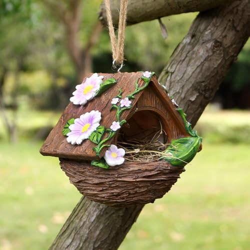 Garden Hanging Bird Feeder Decorative Birdhouse Waterproof Resin Wild Bird Feeder Outdoor Garden Ornament Bird Watching Feeding Gift Bird Feeder Bird Nest Patio Lawn Art Garden Decoration - color: Design-2