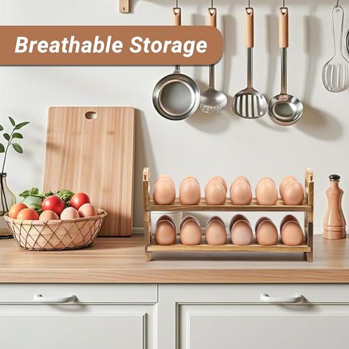 Yuoyar Wooden Fresh Egg Holder Countertop Stackable egg storage