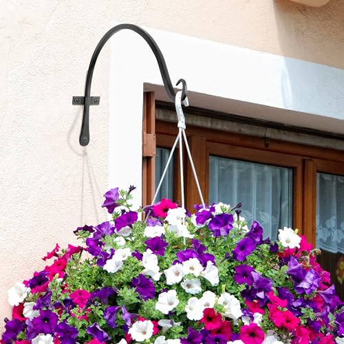 Worth Garden 6-Pack 14" Plant Hanger Bracket - Hand-Forged Wrought Iron Powder-Coated Heavy Duty Wall Hooks - Black Curved Plant Hanging Hooks for Bird Feeders, Flower Baskets, Indoor & Outdoor Use - size: 14" Length