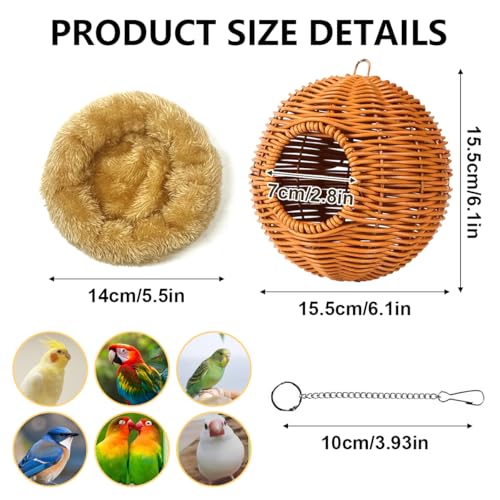 Suspended Bird Nest, Chew-Resistant Steel Frame, Breathable and Washable Small Bird Bed for Cage, Warm Nest for Canary, Lovebird, Budgie, Finch (Brown)
