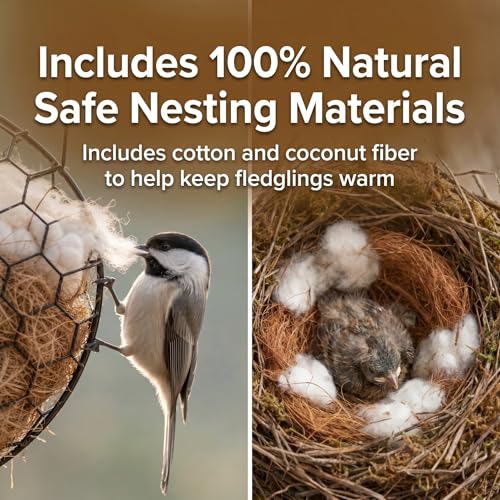 Bird Nesting Material Holder, Heart Shaped Hanging Bird Nesting Material for Wild Birds, Metal Holder with Natural Cotton & Coconut Fiber, Cottagecore Garden Decor for Bluebirds Chickadees Finches - style: Heart Style