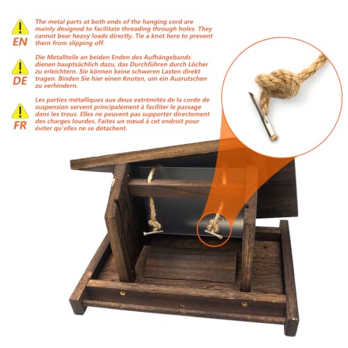 Hanging Wooden Bird Feeder Outdoor Large Capacity Wood Birdfeeder with Surface Treatment for Feeding Outside Garden Wild Birds Finches Robin Sparrow Blue Jay Chickadees - color: Dark Wood Color