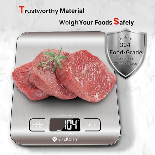 Etekcity Food Kitchen Scale, Digital Grams and Ounces, 11lb | Tare function, ideal for baking, weight loss, keto, meal prep, packages, liquids and jewelry, 304 Stainless Steel - color: Stainless Steel