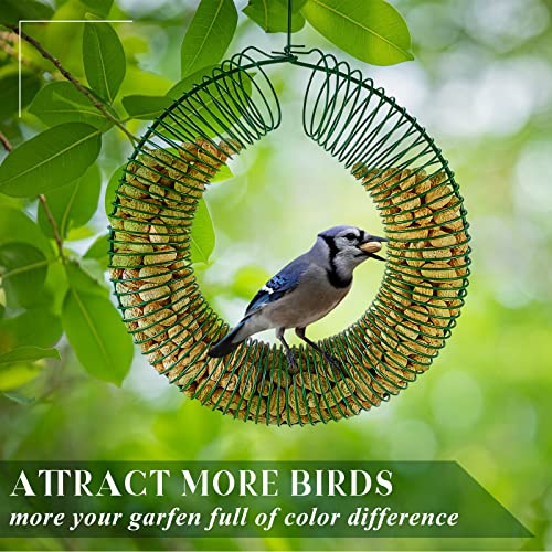 Patelai 2 Pieces Hanging Wreath Feeder Whole Peanut Wild Bird Feeder Wreath Round Squirrel Proof Bird Feeders with Hanging Hook for Outdoor Birds Feeding, 11.8 x 16.5 Inch(Green)