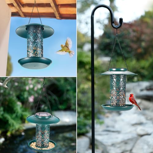 SWEETFULL Solar Bird Feeders for Outside Metal Outdoor Hanging,Wild feeders as Gift Ideas Lovers Garden Yard Patio Cardinals (Chew-Proof,Heavy Duty Weather Resistance 2LBs) - size: 7.5"x 7.5"