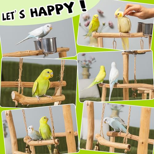Natural Solid Wood Parrot Perch with Tray, Budgerigar Stand for Play, Rough Texture Bird Playground, High Hardness Nature Perch