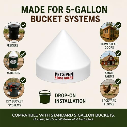 Poultry Pro Roost Guard, Weatherproof (Bucket, Port & Waterer Not Included) As Seen on Shark Tank, Anti-Roost for 5 Gallon Buckets, Prevents Roosting, Keeps Chicken Waterer & Chicken Feeder Clean