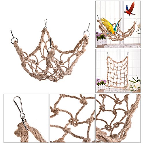 Litewoo Bird Rope Climbing Net Swing Grid Hammock for Parrot Rat Cage, XL | Hemp chew-safe material, 23.62 x 23.62in, sturdy, for parrots/hamsters/chinchillas/ferrets, promotes climbing & nail trimming - color: XL: 23.62 x 23.62inch/ 60 x 60cm