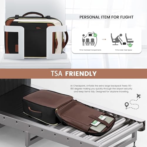 LOVEVOOK 50L Travel Backpack Carry On Airline Approved, Large Backpack with 3 Packing Cubes, TSA Travel Essentials Carry On Bag, Waterproof Weekender Overnight Luggage Daypack, Fits 18 Inch Laptop - color: H-black-beige-brown, size: XLarge - 18.5 Inch - 5