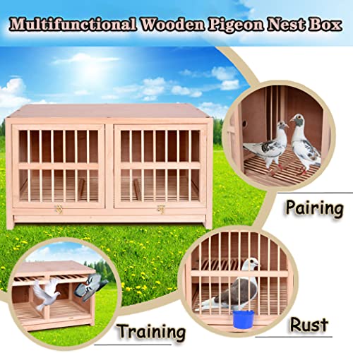 Bird Cage Large Size Solid Wood Pigeon Pairing Cage, Indoor Pigeon Nest Box with Pull Out Tray, Easy to Clean, Need to Install(Natural,31.5IN*1) - size: 31.5"L x 15.7"W x 17.7"H