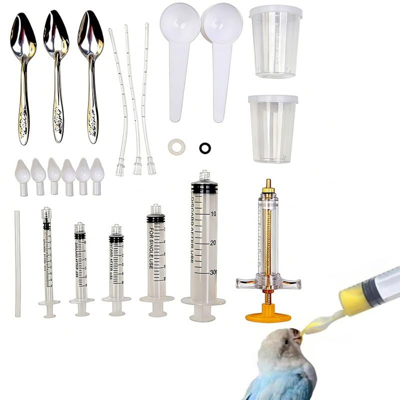 Parrot Hand Feeding Kit for Baby Birds – Bird Feeding Syringe Set with Stainless Feeding Spoon, Soft Feeding Tubes, Complete Baby Bird Feeding Kit for Parrots, Cockatiels, Lovebirds
