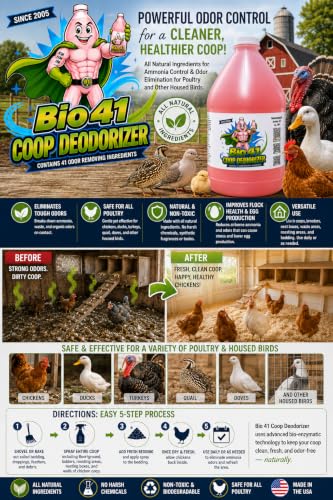 Chicken Coop Deodorizer - All Natural Ingredients for Ammonia Control and Odor Eliminator for Poultry - Works in Coops,Brooders,Nesting Boxes, Waste Areas, Roosting Areas, Bedding - One Gallon