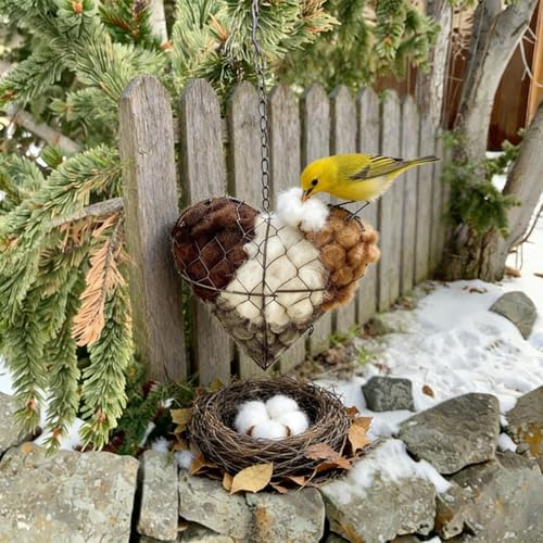 Handmade Alpaca Fiber Bird Nesting Heart,Alpaca Bird Nesting Material,Bird Nesting Material Holder,Alpaca Fiber Bird Nesting Box for Wild Birds,for Garden,Yard & Bird Lover (2PCS) - color: 2PCS