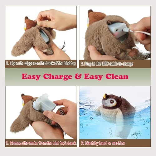 Interactive Chirping Bird Cat Toys with Flapping Wings,No Flying Birds Cats Toy, Flying Simulation Electric Sparrow Shaking Hunting Pet Toy for Indoor (Brown Upgrade) - color: Brown Upgrade