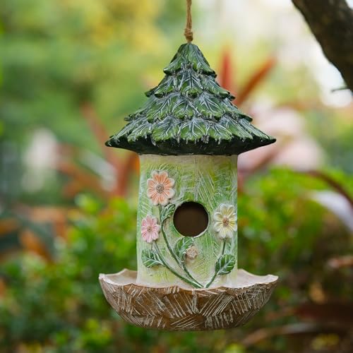Bird Houses for Outside Resin Bird Room Garden Courtyard Backyard Decor | Garden PatioYard Dcoration Durable Waterproof Outdoor Housewarming Gift Easy Cleaning Lift Rope