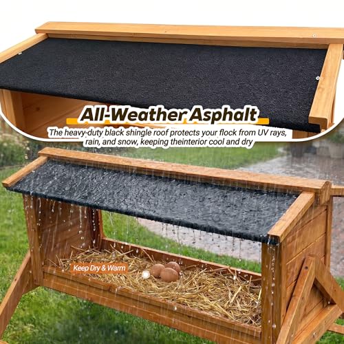 Solid Wood Chicken Coop Accessories with Nesting Box for 4-6 Hens - A-Frame Outdoor Chicken Perch, Weather-Resistant Asphalt Roof, Backyard Chicken Roosting Bars