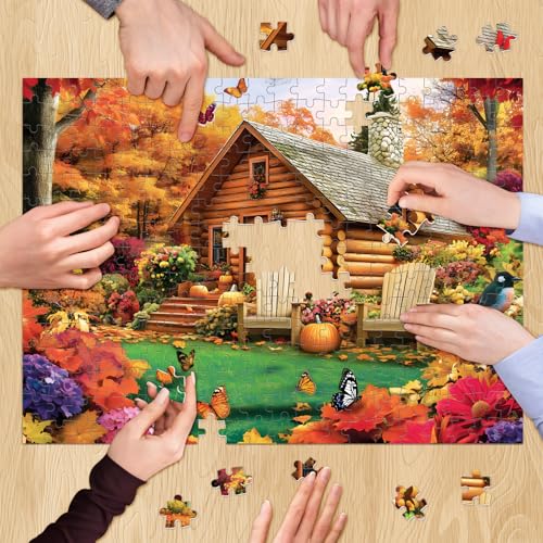 300 Pieces Puzzle for Adults, House and Pumpkins Jigsaw Puzzle - style: House and Forest