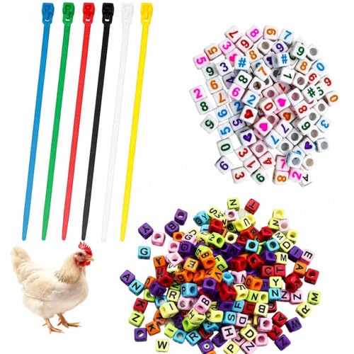 Chicken Leg Bands, 100 Pack | Adjustable Poultry Identification Bands with Number and Letter Charms for Chicks and Birds
