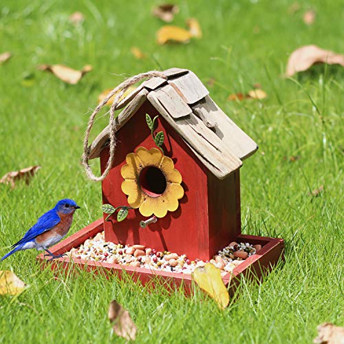 Bird Feeder House for Outside Hanging, Wooden Birdhouse Bluebird House Feeder Handcrafted Hut - color: 1-Orange