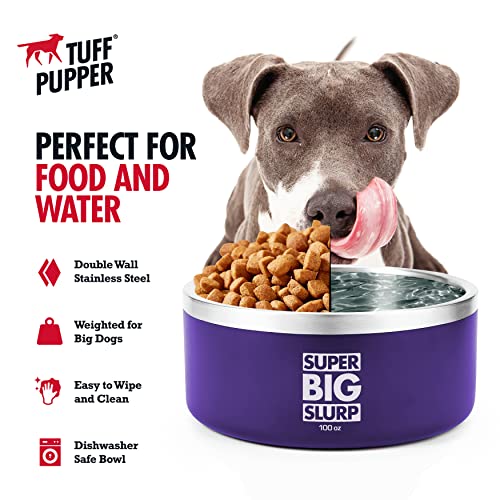 Tuff Pupper 100 oz Heavy Duty Insulated Stainless Steel Dog Bowl for Large Dogs, Non-Slip Base, Dishwasher Safe - color: Royal Purple, size: 100oz