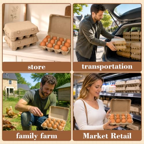 80 Pack Egg Cartons 12 Count, 3x4 Style Dozen Egg Cartons Cheap Bulk for Chicken Eggs, Paper Pulp Egg Holder for Farm Fresh Eggs, Farmers Market, Backyard Chickens