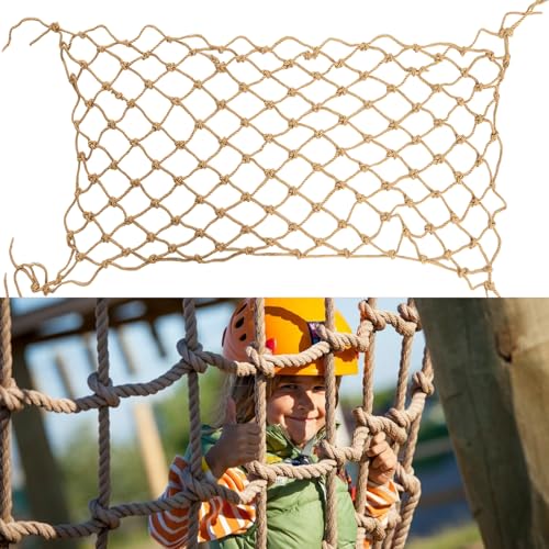 Jute Hemp Rope Net (3ftx6ft), Heavy Duty Natural Climbing Safety Rope Netting Balcony Stairs Fence Garden Playground Protection Net Indoor & Outdoor Decor Rope Net - size: 3ftx6ft