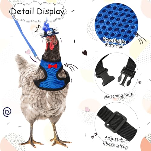 Zhanmai 9 Pcs Chicken Harness and Leash for Hens Funny Chicken Accessories with Leash and Hats for Hens Duck Goose Parrot Small Pet Harness Adjustable Training Walking Supplies (L) - size: L