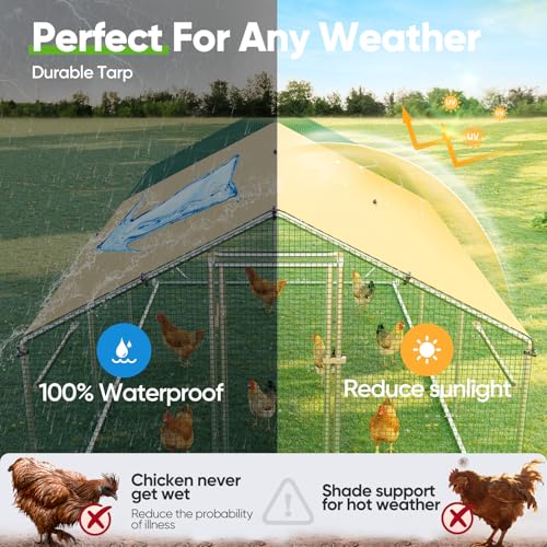 Quictent Large Metal Chicken Coop Run Upgraded Reinforced Hardware Cloth | Premium Galvanized Metal Tube, Walk-in Poultry Cage for Outdoor Yard Farm, Waterproof Cover, 19.7x9.8x6.6FT - size: 19.7x9.8FT